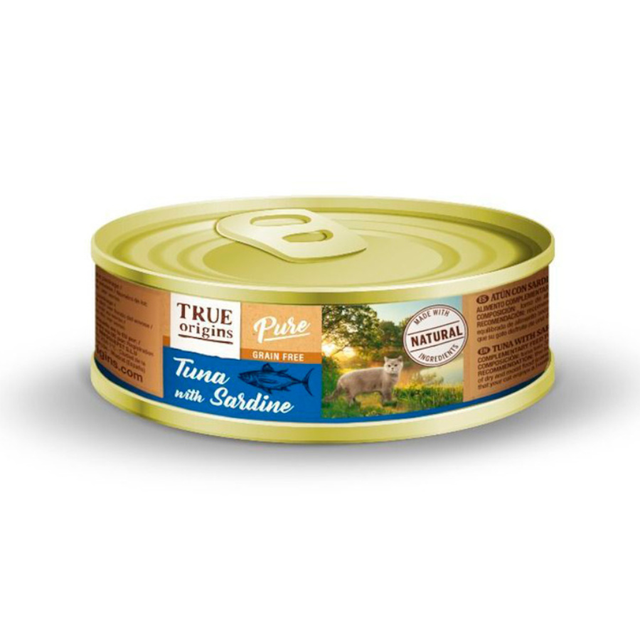 12 latas x 85 g True Origins Pure Adult Atún y Sardina lata para gatos ¡Pack ahorro!