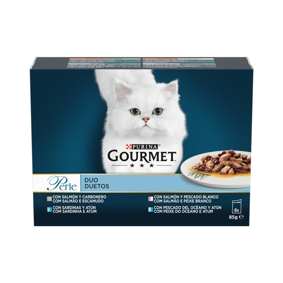 48 sobres x 85 g Gourmet Perle Duo Finas Láminas con Pescados en Salsa sobre para gatos ¡Pack ahorro!