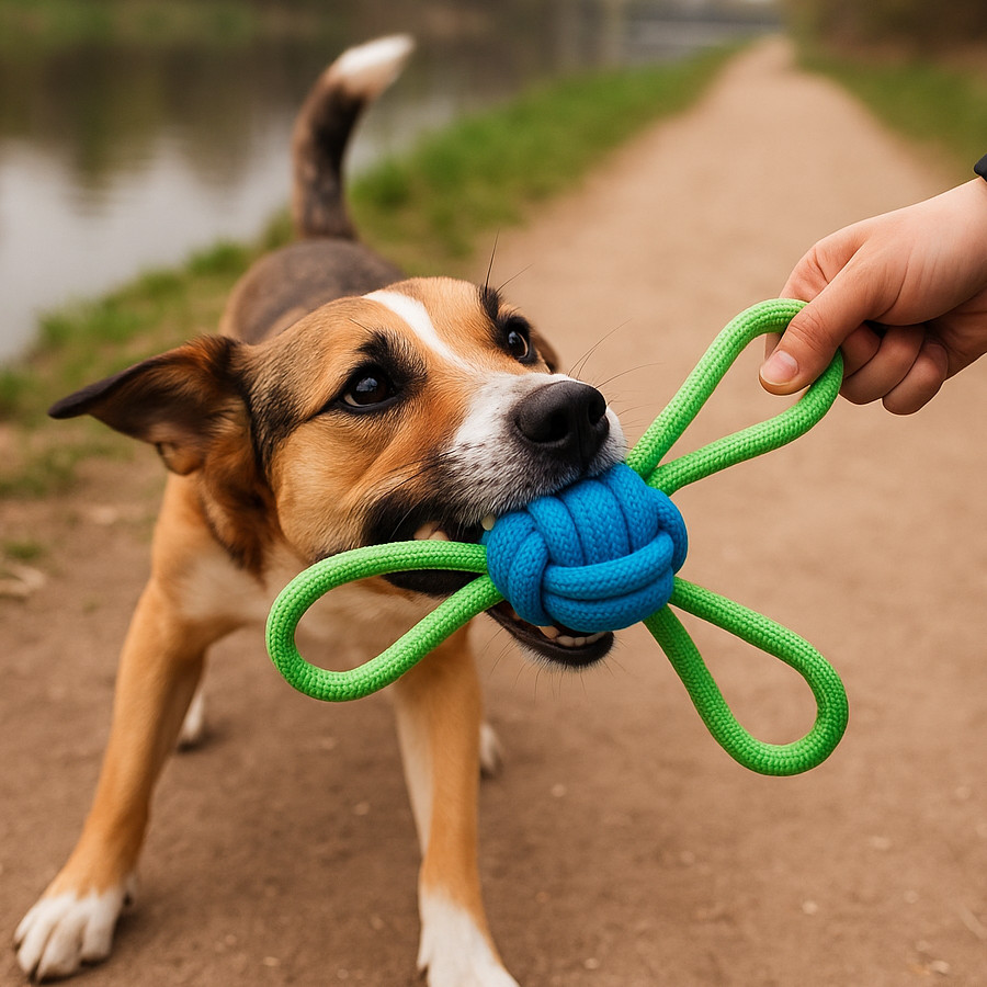 Tootoy! Mordedor de Cuerda Múltiple con Pelota Verde y Azul para perros