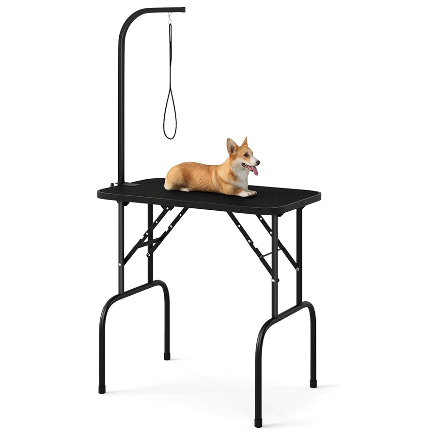 COSTWAY Mesa de Aseo para Mascotas, Mesa Plegable con Brazo Ajustable en Altura y Lazo, Superficie Antideslizante e Impermeable, Ideal para Perros y