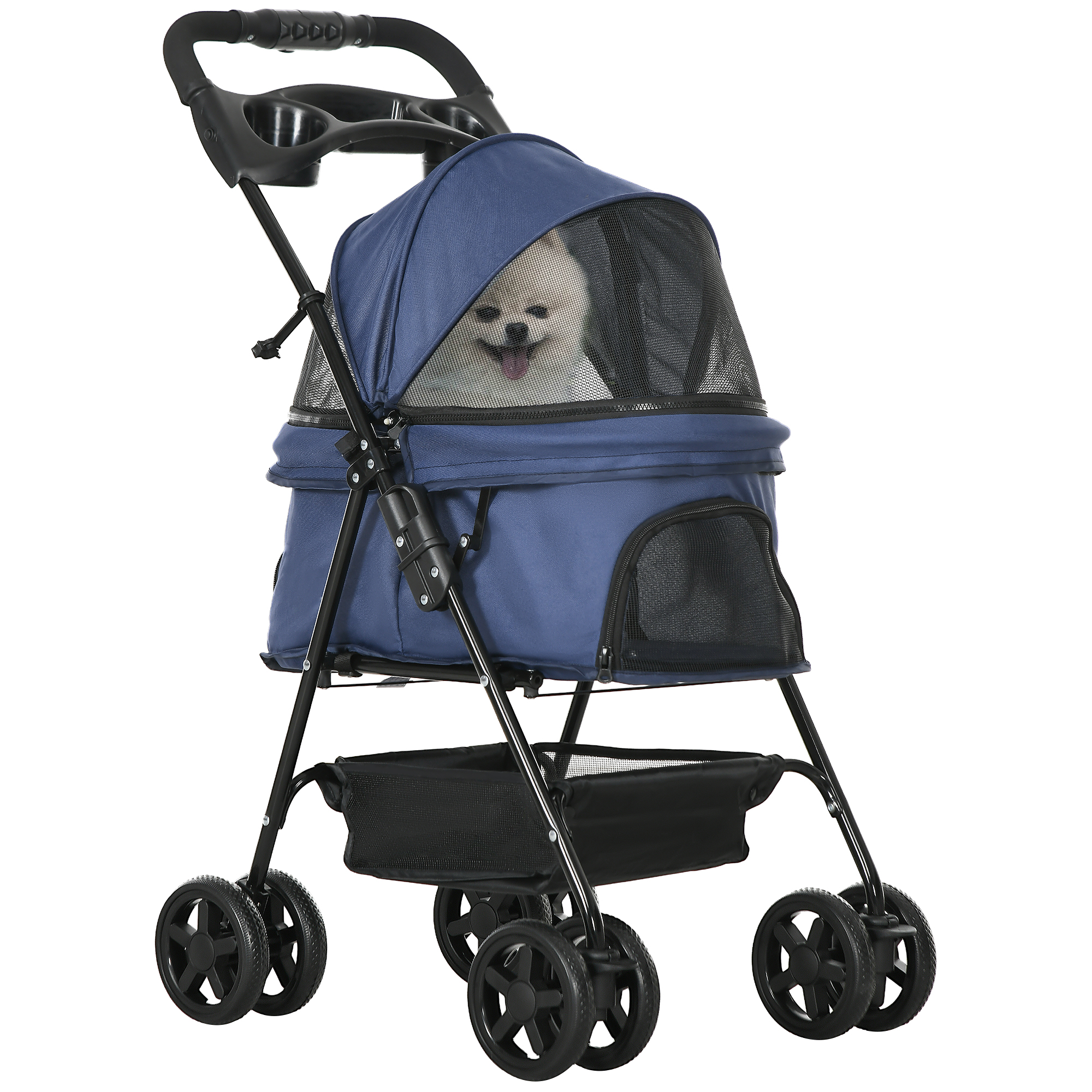 PawHut Cochecito para Perros Plegable Carrito para Perros Pequeños con Ruedas Universales Cesta de Almacenaje Correas de Seguridad y Ventanas 67x45x96