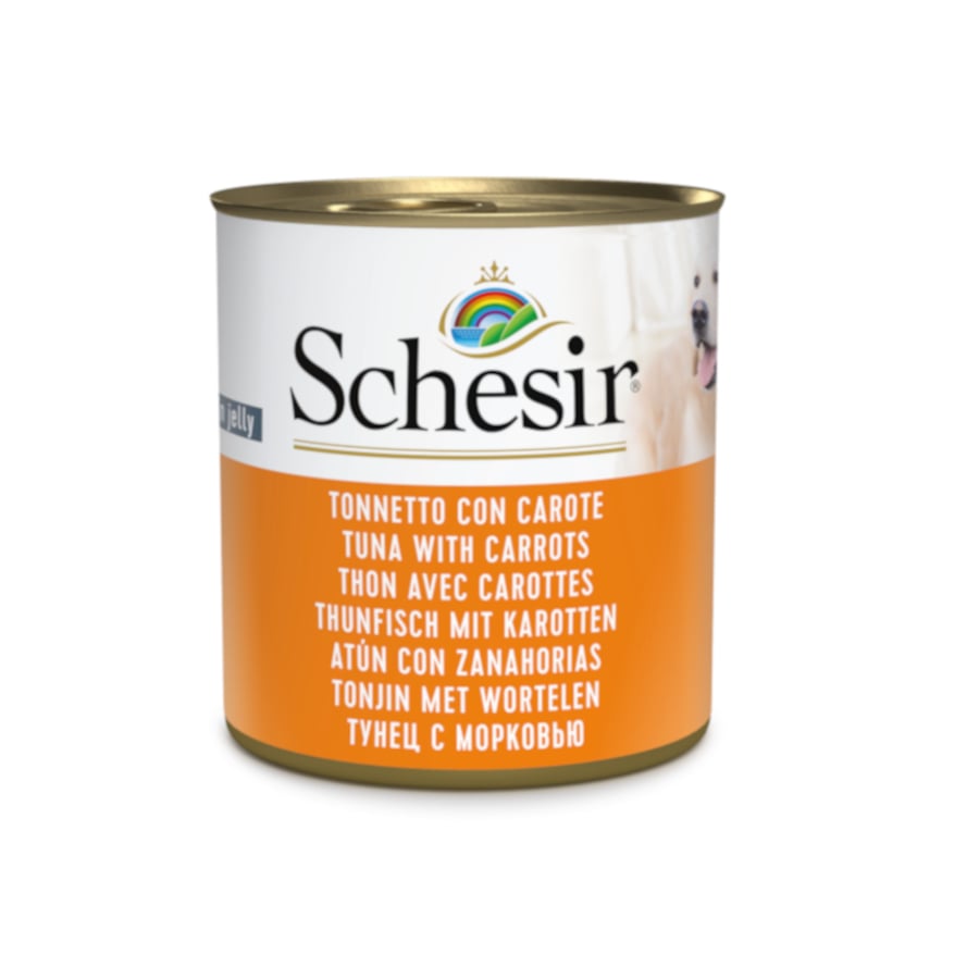 285 g Schesir Adult atún con zanahorias lata para perros