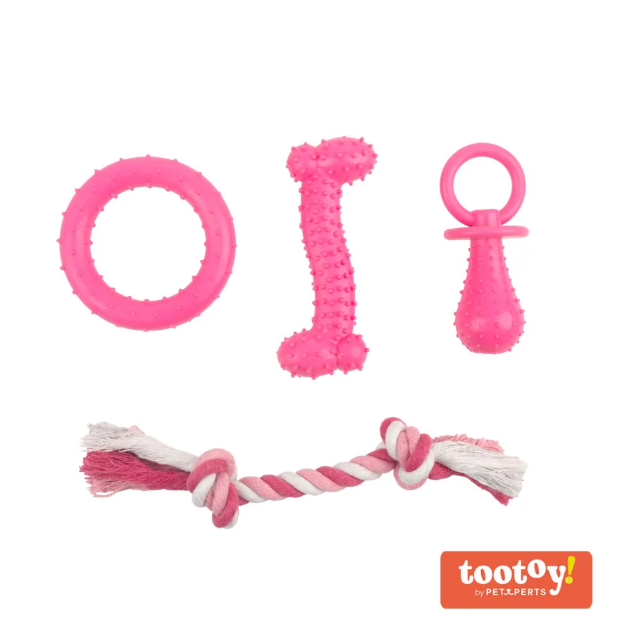 Tootoy! Chew Teething Set Rosa de mordedores para cachorros