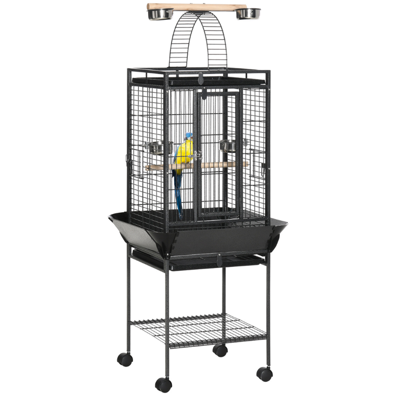 PawHut jaula con soporte y ruedas negra para pájaros