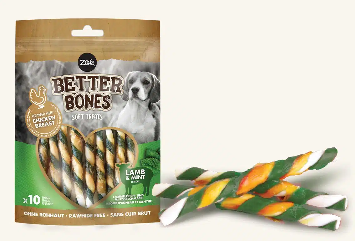 Golosina Masticable para perros Zoë Better Bones Envuelto de Cordero y Menta , 7,5cm , 9 pc