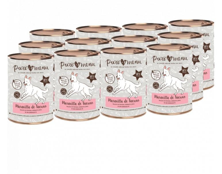 Pack de 12 latas de comida húmeda para perros Puromenu sabor vacuno, , large image number null