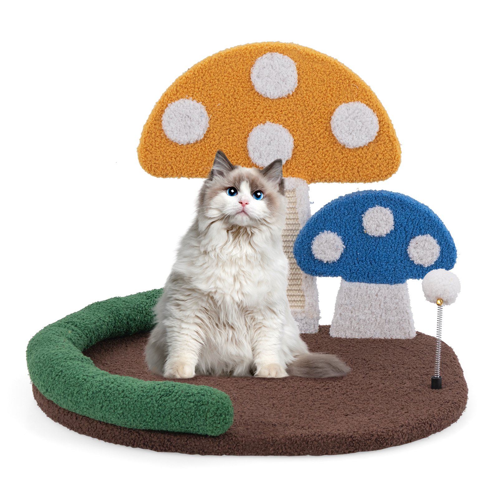 COSTWAY Cama para Gatos en Forma de Seta con Rascador de Garras para Gatos con Plataforma Grande y Ancha Mueble Compacto para Gatos