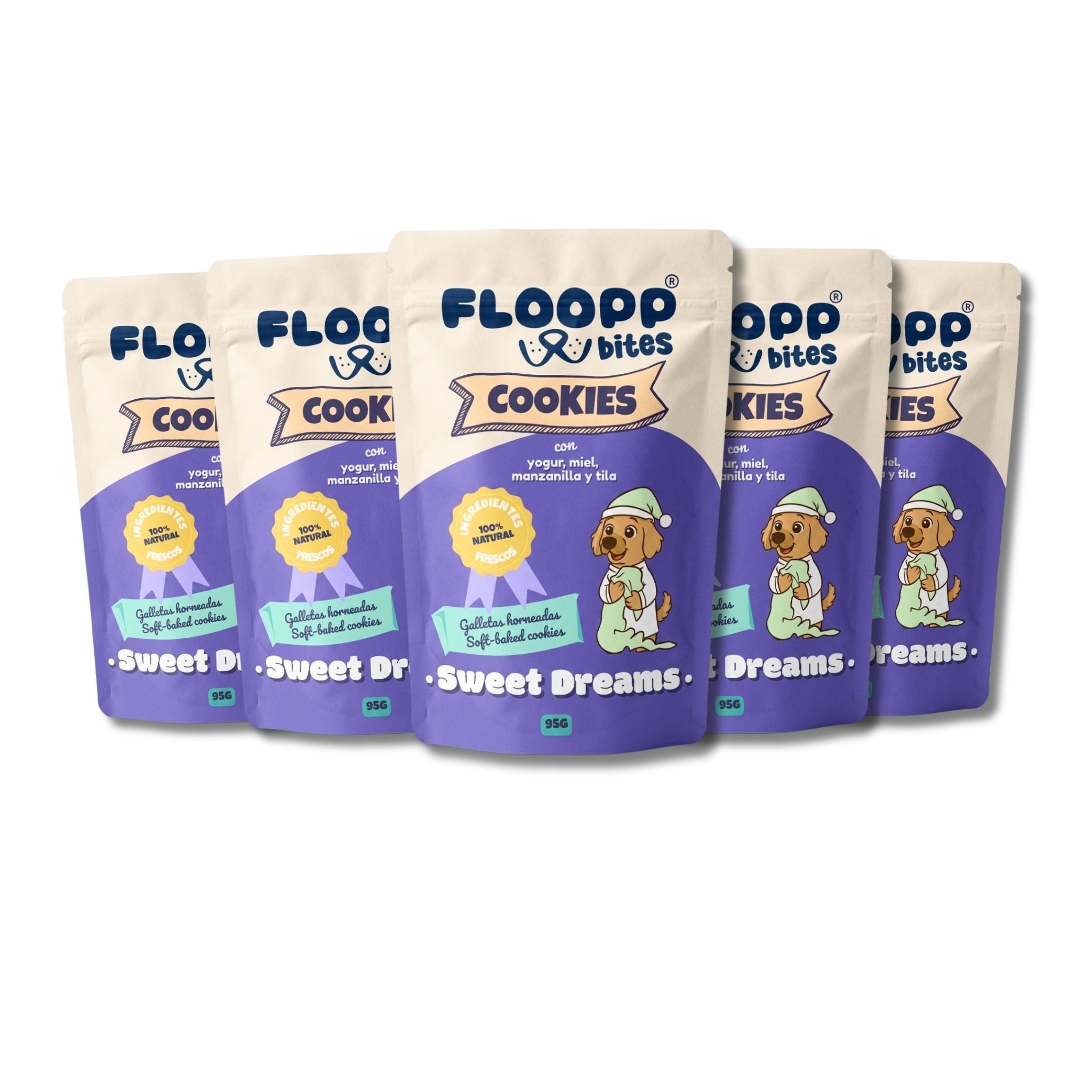 Floopp Bites Sweet Dreams – Galletas Relajantes para Perros – 5 x 95 g