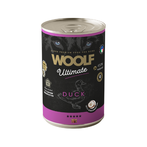 Bandeja 6 Latas Paté para Perro – Woolf Ultimate Húmedo Pato 400gr