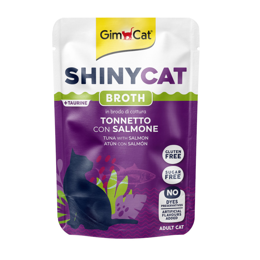 70 g GimCat atún y salmón en caldo sobre para gatos
