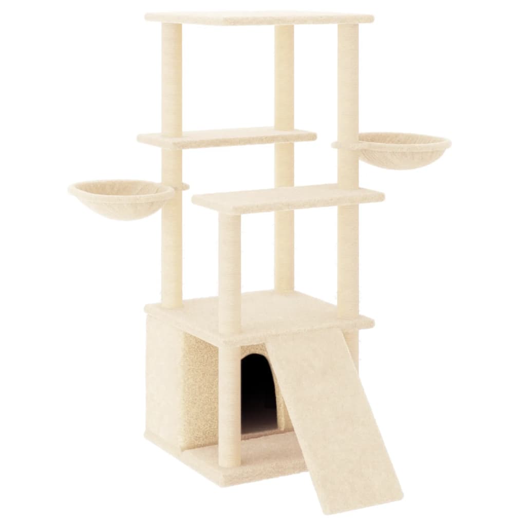 vidaXL Rascador para gatos con postes de sisal color crema 133 cm