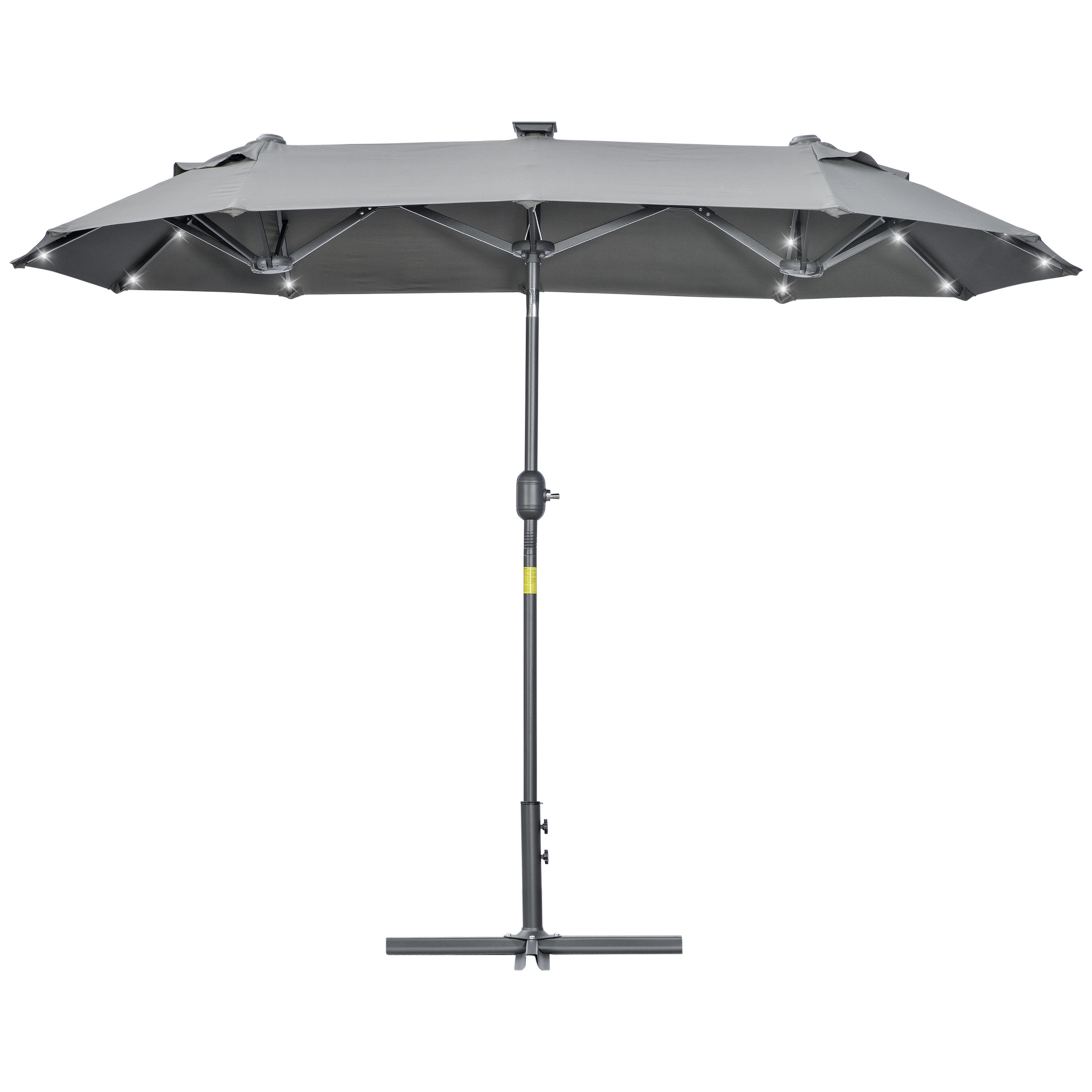Outsunny Sombrilla Doble 295x150x219 cm Sombrilla de Jardín con Luces LED Solares Techo con Inclinación Ajustable y Manivela Manual para Patio Piscina