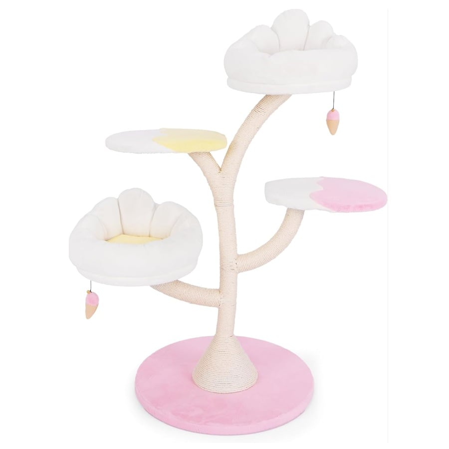COSTWAY Árbol Rascador para Gatos, Torre de Escalada para Gatos con 2 Plataformas, 2 Nidos, 2 Bolas Colgantes y Postes de Sisal, Torre de Árbol para