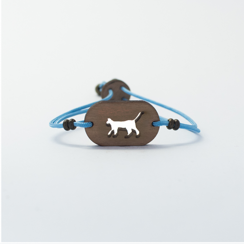 Pulsera de madera Gato personalizable color Azul, , large image number null