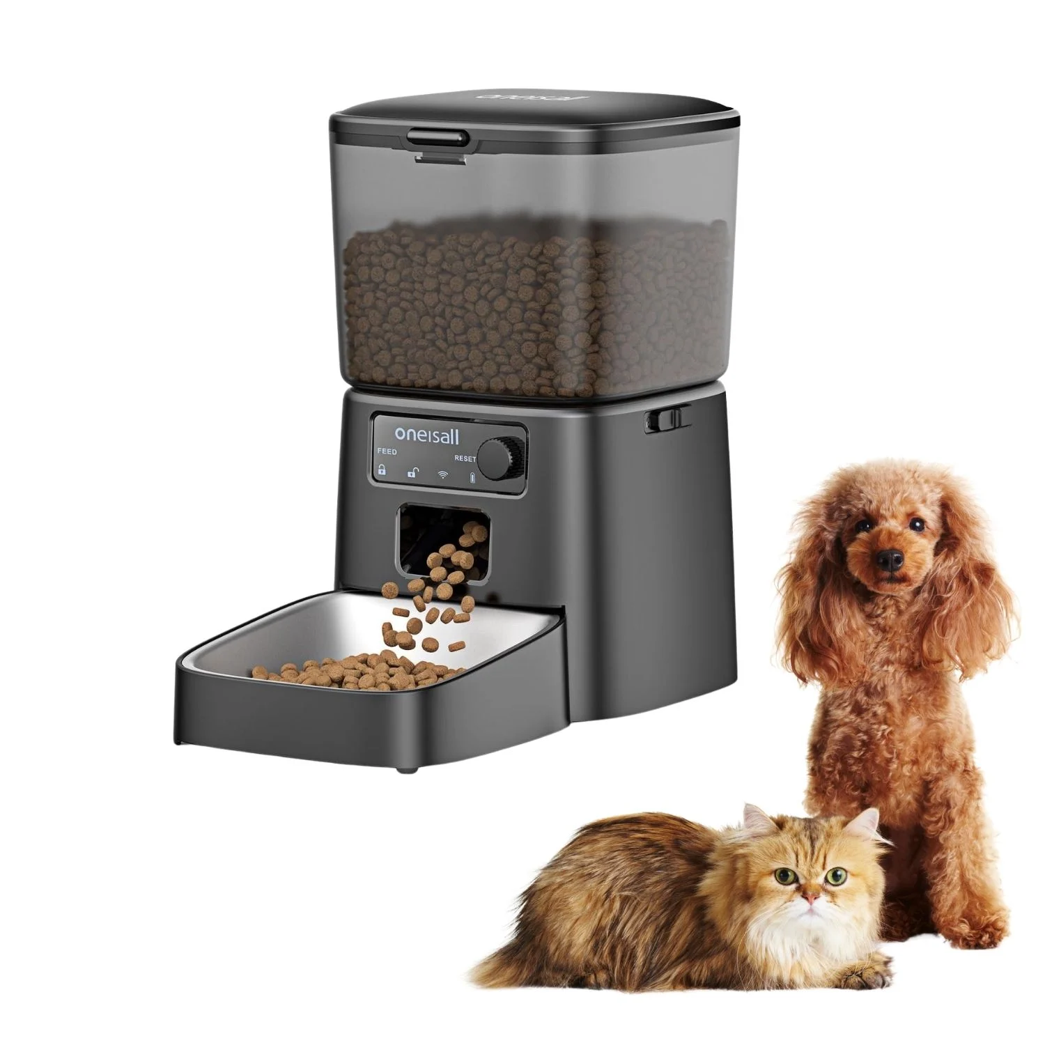 Comedero automático para mascotas Oneisall - PFD-001 - Comederos para mascotas - Negro - Dispensador de comida para perros y gatos