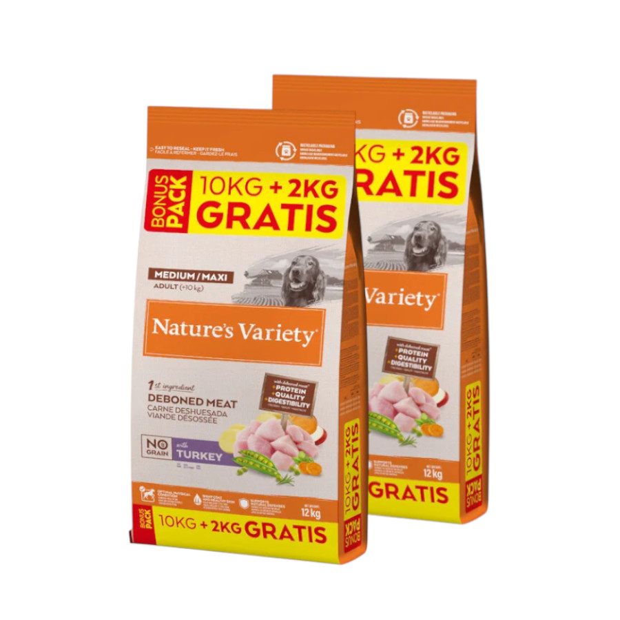 24 kg (20+4 kg ¡gratis!) Nature’s Variety Adult Medium Maxi No Grain Pienso Pavo para perros ¡Pack ahorro!