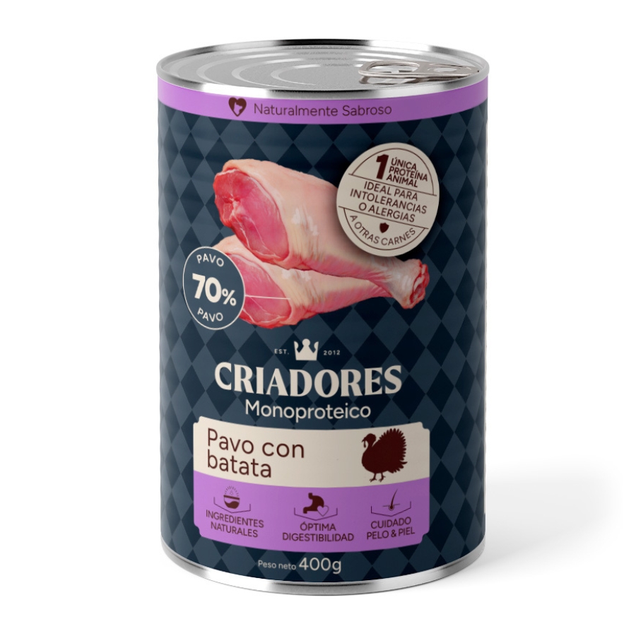 Criadores Monoproteico Pavo y Batatas lata para perros
