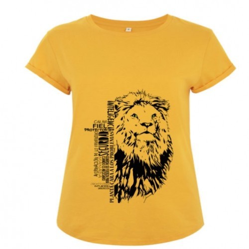 Camiseta manga corta mujer algodón león color Amarillo, , large image number null