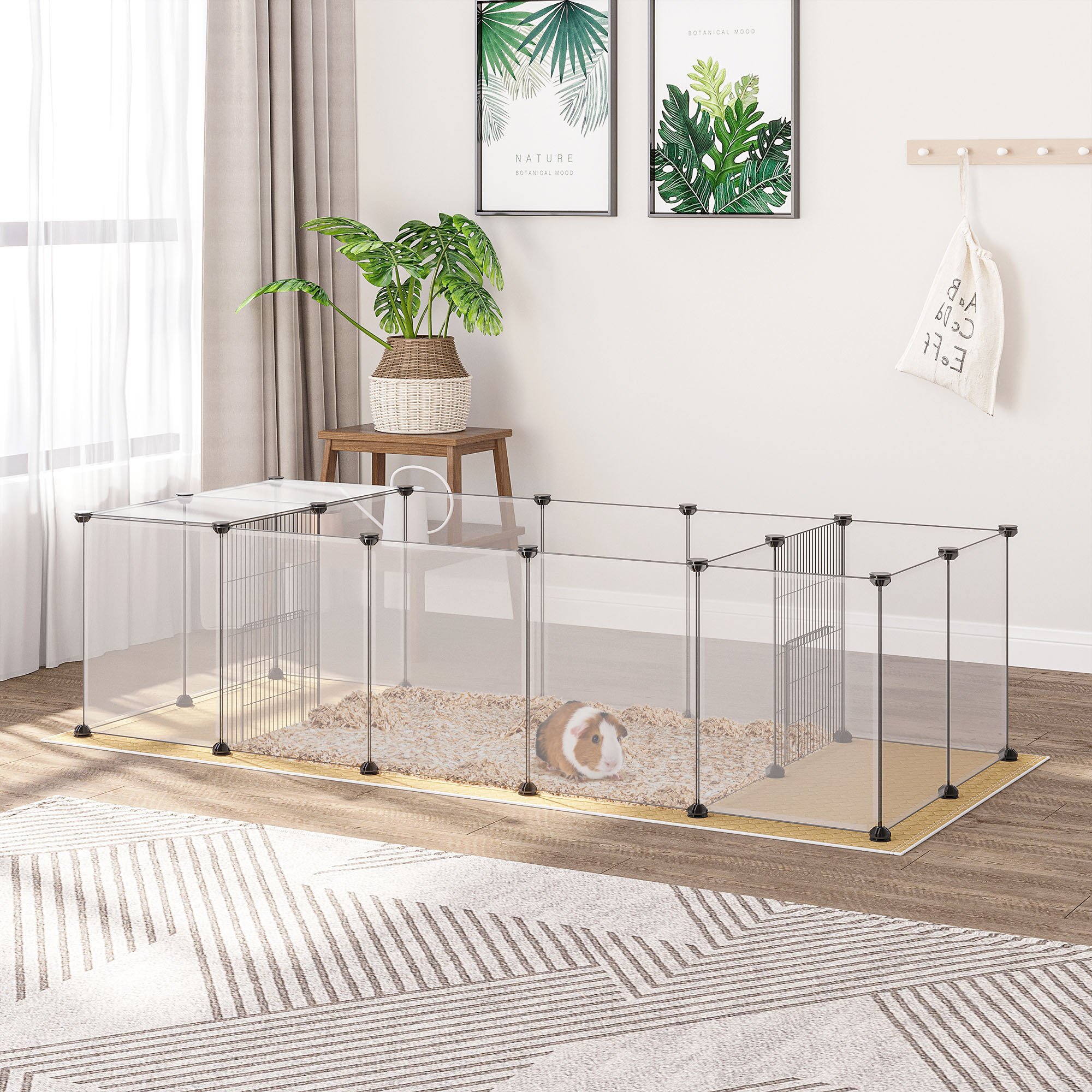 Pawhut Valla para Mascotas DIY con Alfombrilla Parque para Animales Pequeños con 20 Paneles de Resina Jaula Modular para Cobayas Conejos Chinchillas