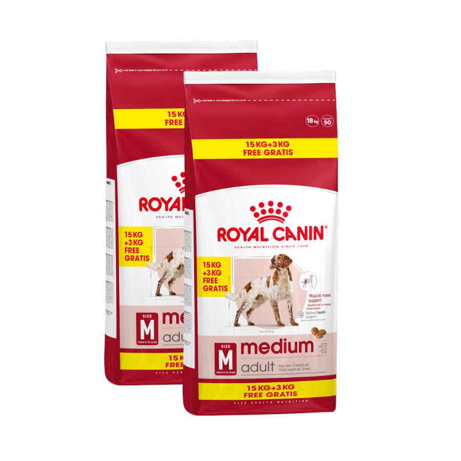 2 x 18 kg (15 + 3 kg ¡gratis!) Pack Royal Canin Medium Adult pienso para perros ¡Pack ahorro!