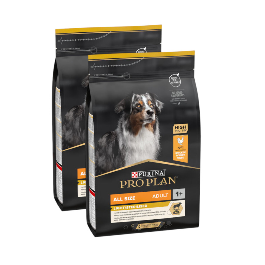 2 x 14 kg Pro Plan Adult Light/Sterilised Pollo pienso para perros ¡Pack ahorro!