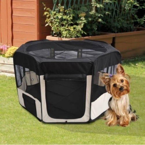 PawHut parque plegable negro y beige para perros