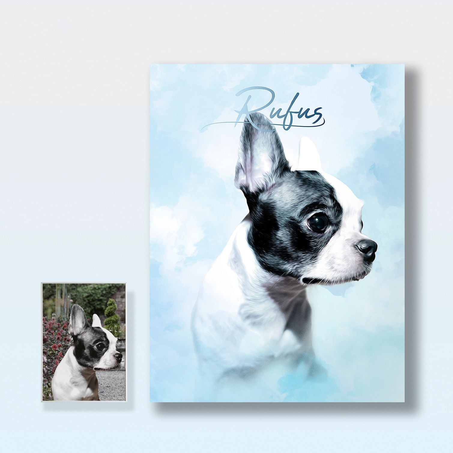 Pet Story Retrato Personalizado de Mascota Póster Cloud Blue
