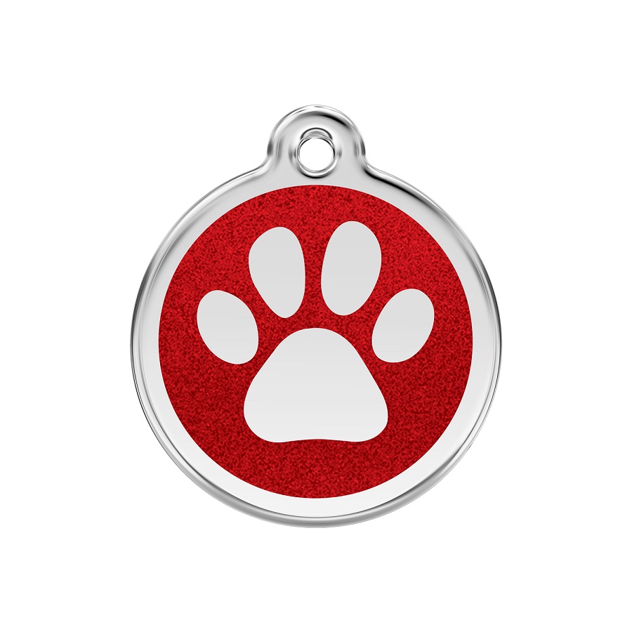 Placa identificativa Purpurina Huella perro Rojo para perros