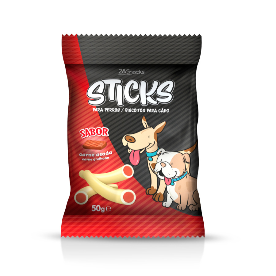 6 bolsitas x 50 g 2&Snacks Sticks de Carne Asada para perros ¡Pack ahorro!