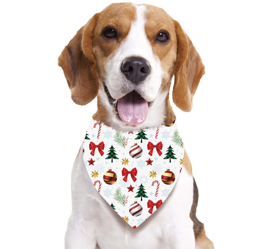 Pañuelo Guirnaldas estampado blanco para perro de 69×35 cm