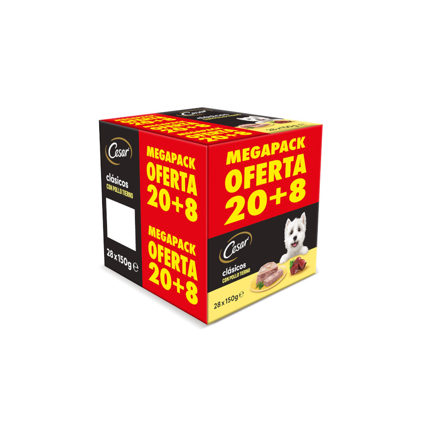 28 tarrinas x 150 g (20 + 8 tarrinas ¡gratis!) Cesar Pollo e Hígado Tarrina en Paté para Perros