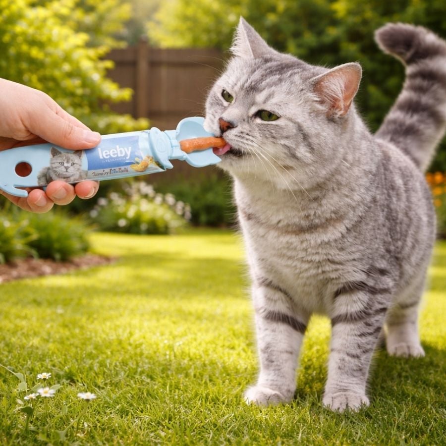 Leeby Cuchara Dispensador Pasta Premio Azul para gatos
