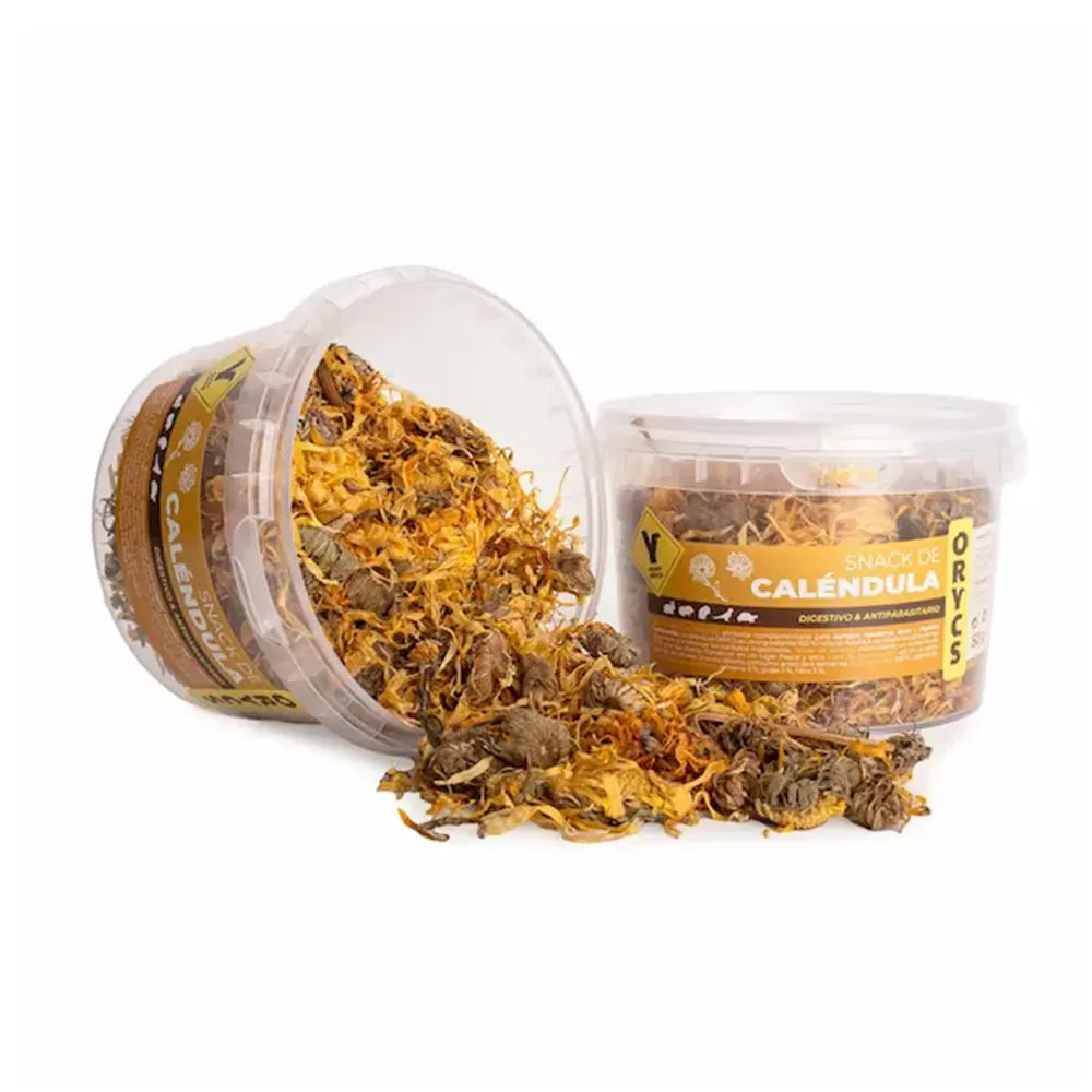 Snack Caléndula ORYCS alimento complementario para conejos, roedores, aves y reptiles herbívoros 50 g