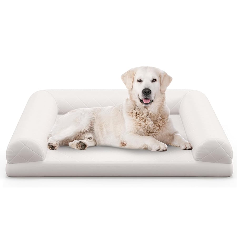 COSTWAY Cama Perros Medianos y Pequeños, 90x69x18 cm, Cama Ortopédica para Perros con Espuma de Huevo y Cojín de 3 Lados, Base Antideslizante, Sofá