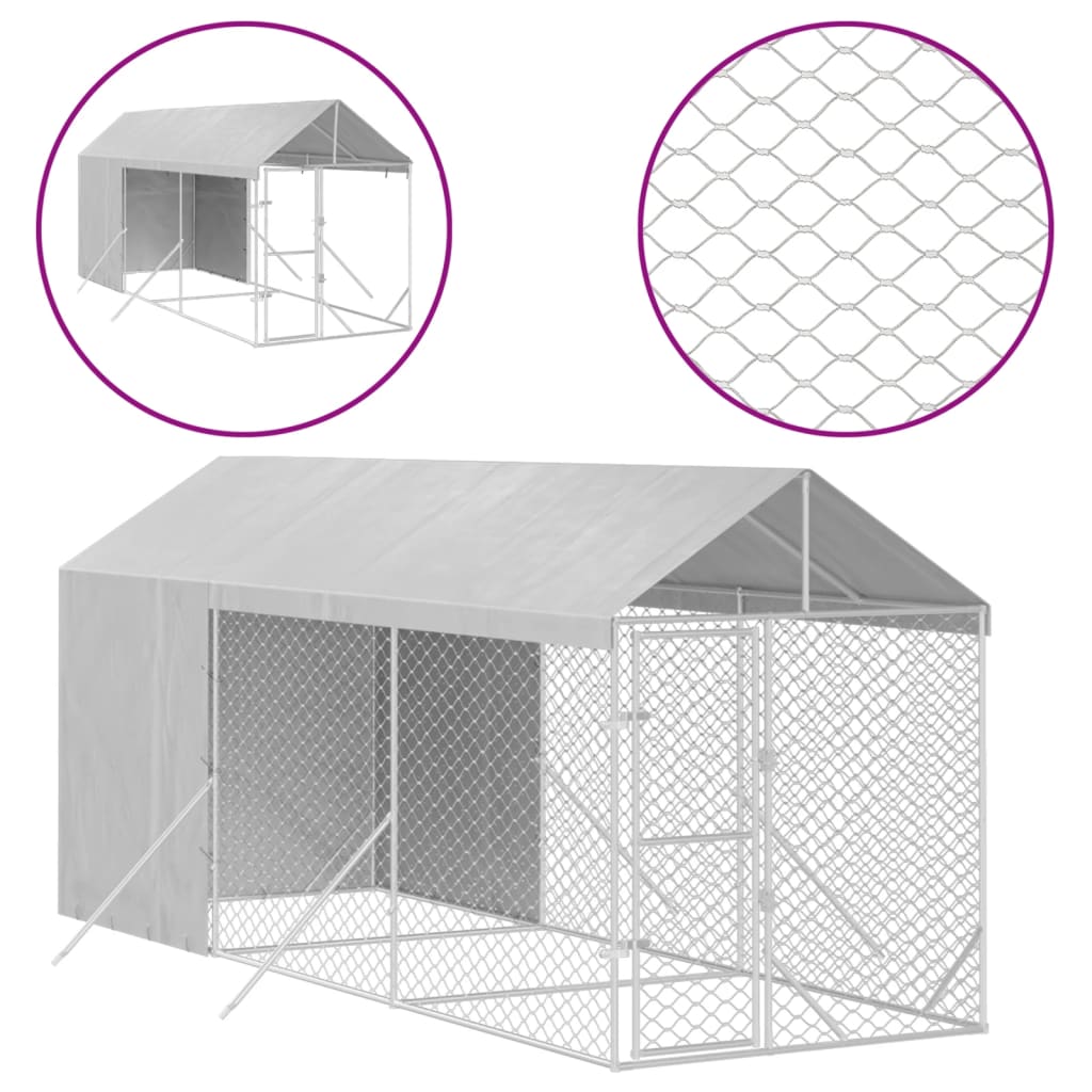 vidaXL Perrera de exterior con toldo acero galvanizado plata 2x14x2,5m