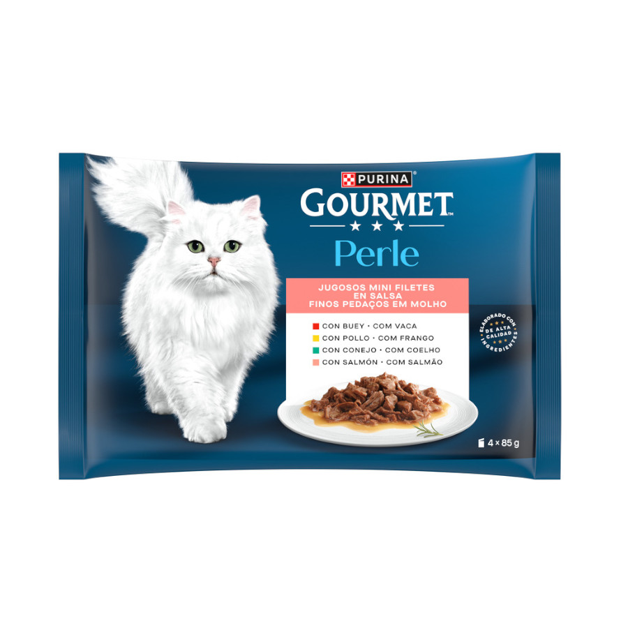 4 sobres x 85 g Gourmet Perle Filetes en salsa sobre para gatos