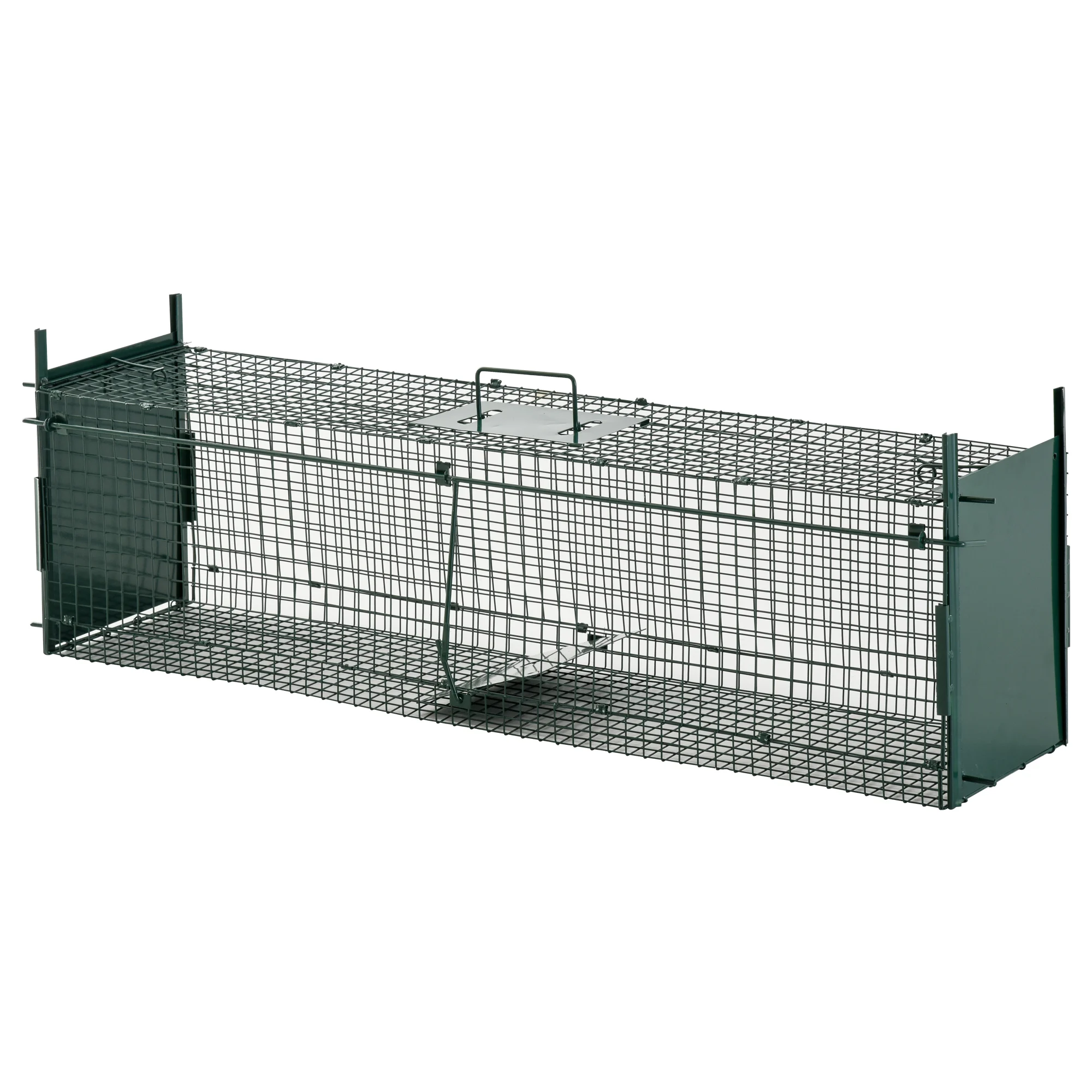 PawHut Trampa para Animales Vivos Jaula de Captura Metálica con 2 Puertas Asa para Conejos Visones Zorros Pequeños 100x25x28 cm Verde Oscuro