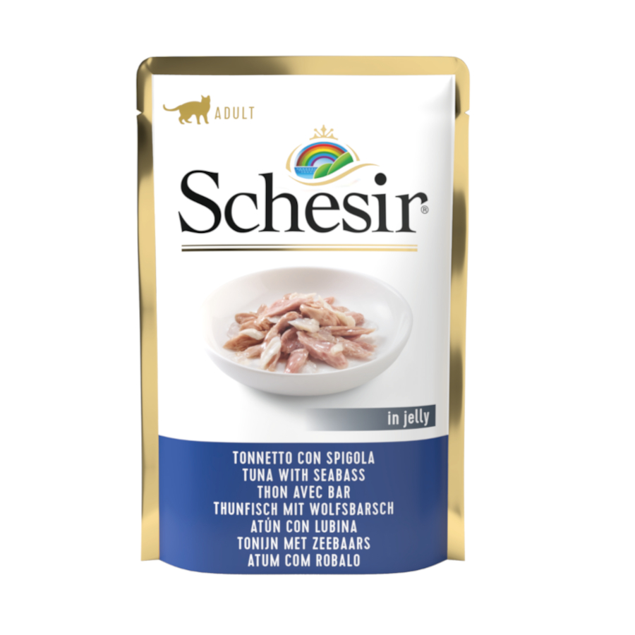 12 sobres x 85 g Schesir Adult atún con lubina sobre para gatos ¡Pack ahorro!