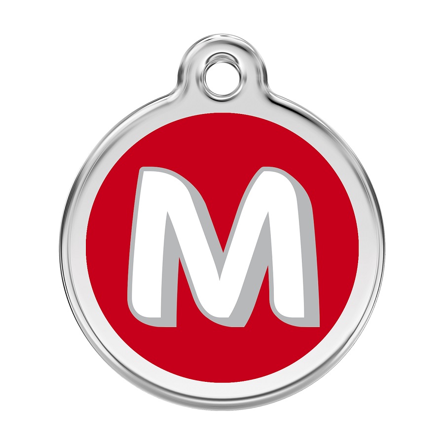 Placa identificativa Acero Inoxidable Esmalte Alfabeto Letra M Rojo para perros