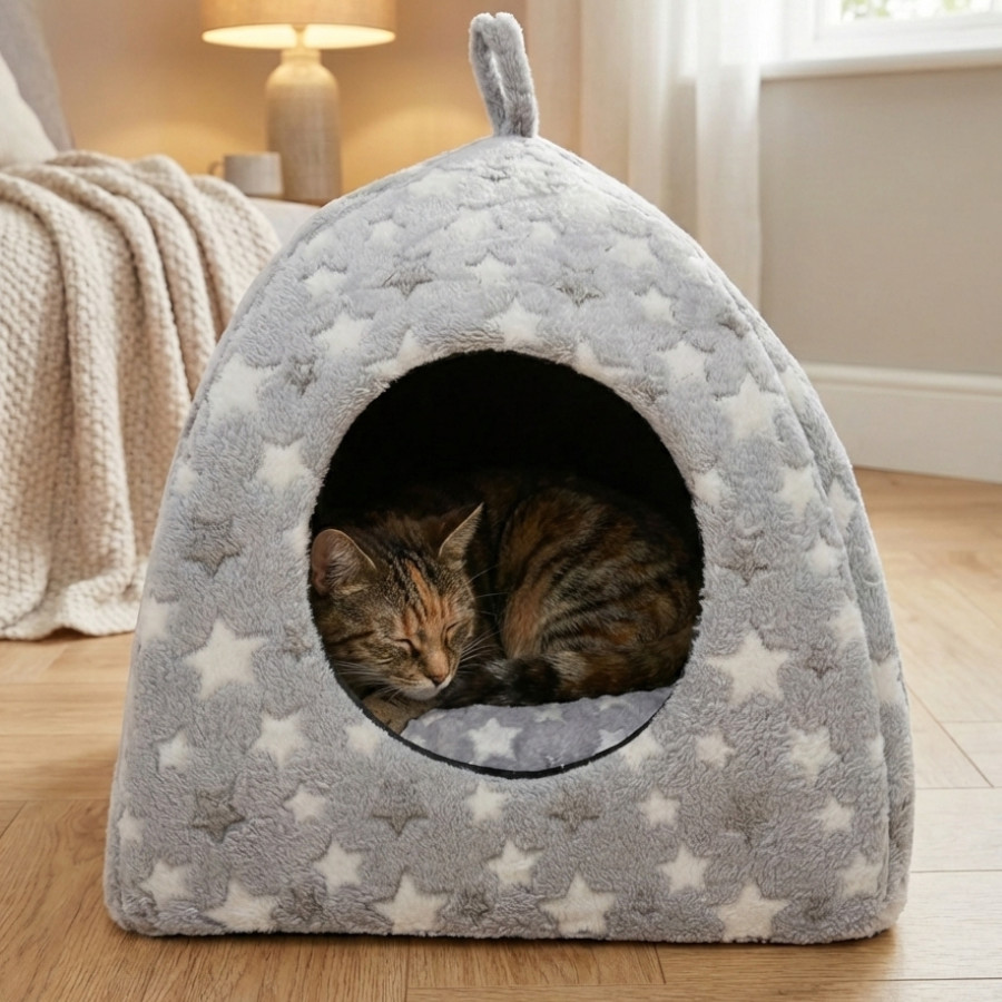 Leeby Cama Iglú Estrella Gris para gatos