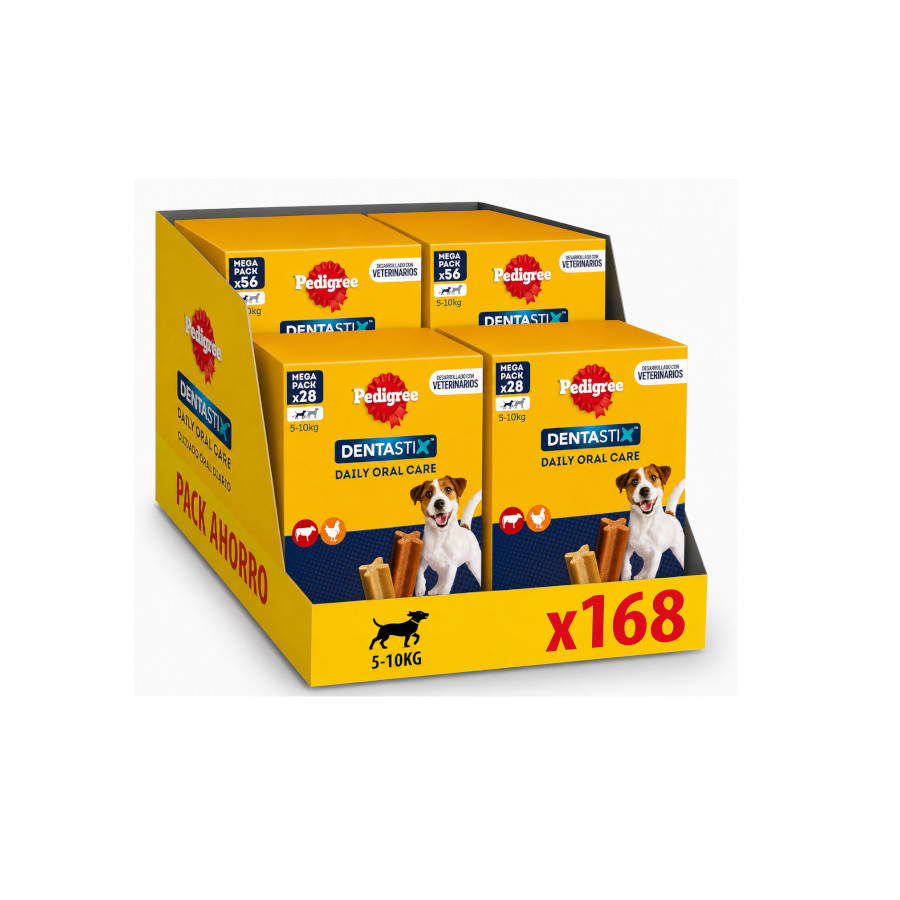 168 barritas Pedigree Dentastix Snacks Dentales para perros pequeños ¡Pack ahorro!