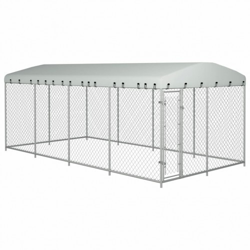vidaXL Perrera de exterior grande plateada para perros