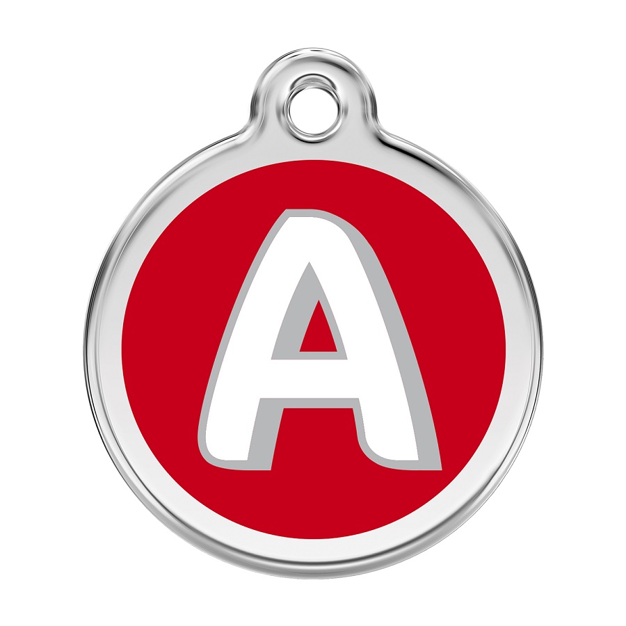 Placa identificativa Acero Inoxidable Esmalte Alfabeto Letra A Rojo para perros