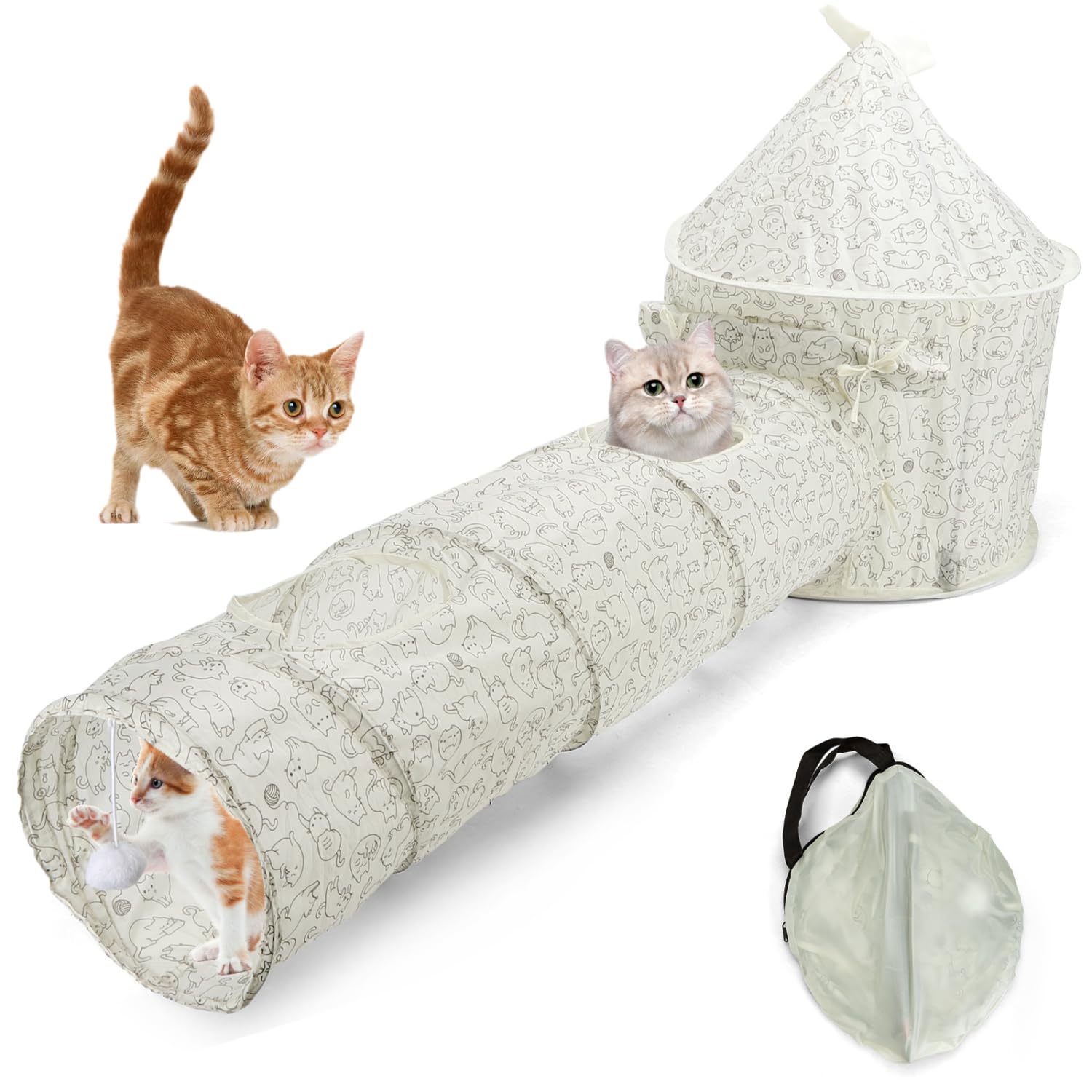 Nobleza - Túnel para Gatos 2 en 1, Juguete Interactivo con 2 Pelotas Colgantes, Túnel Plegable para Gatos, Conejos, Hurones y Mascotas, Ideal para