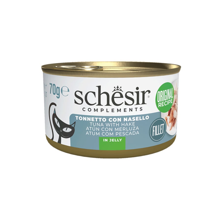 70 g Schesir Atún con Merluza en Gelatina lata para gatos