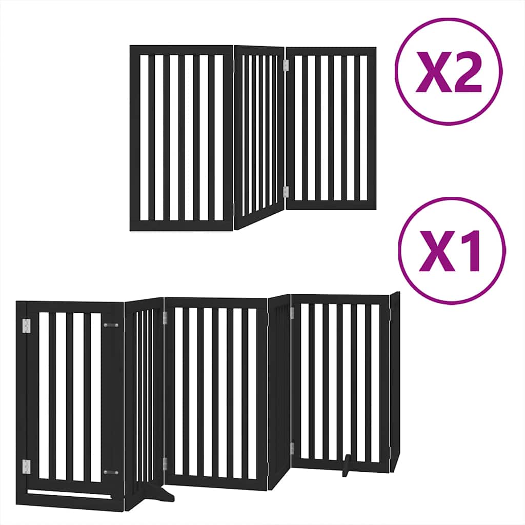 vidaXL Puerta de perros plegable 12 paneles madera álamo negra 960 cm