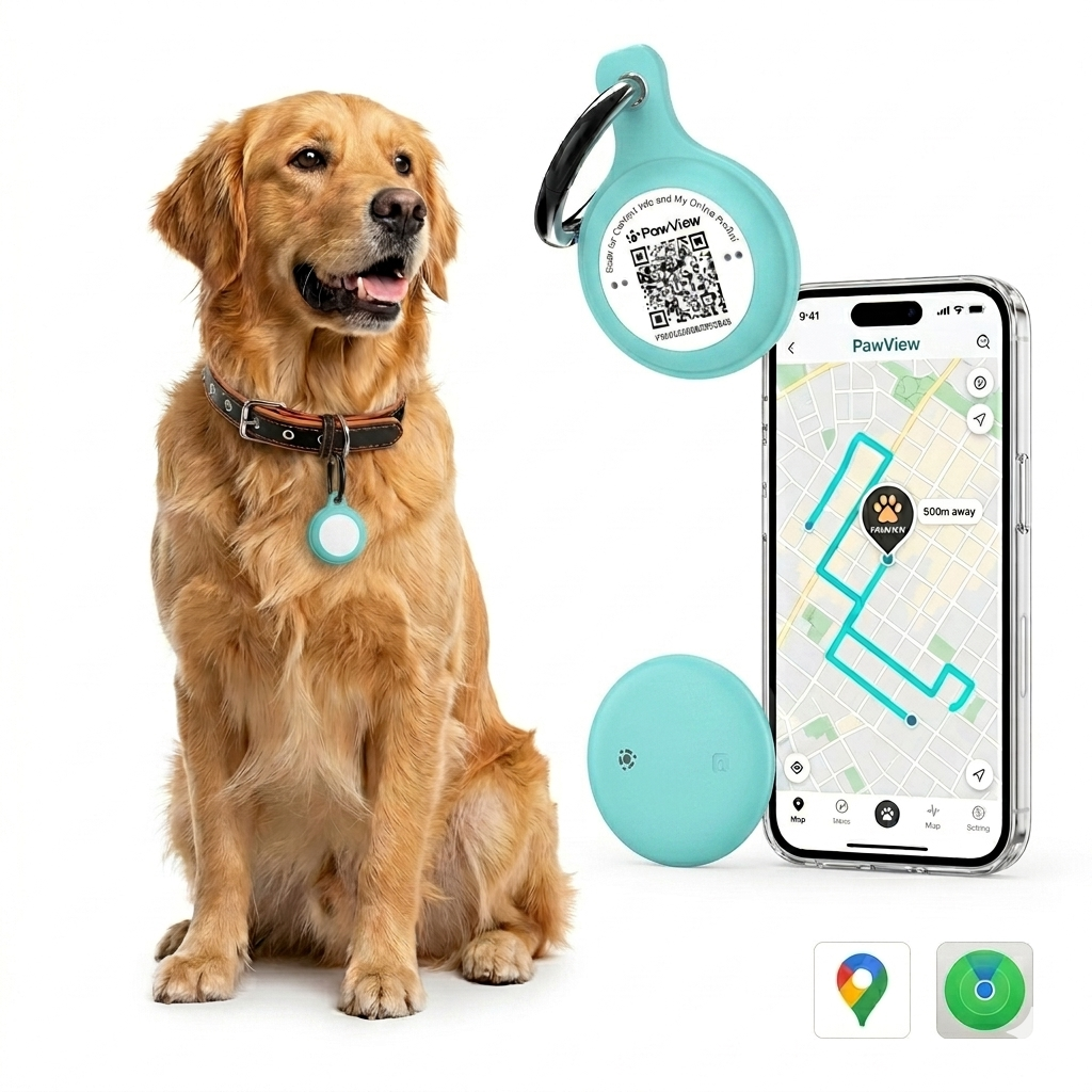 Pawview Localizador Inteligente para Mascotas, Rastreador Perros y Gatos Compatible con Apple Find My y Android Find Hub, Funda de Silicona