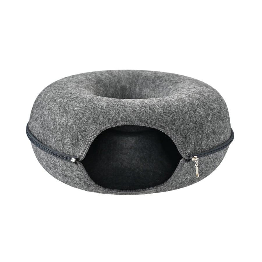 Leeby Cama Túnel Fieltro Gris para gatos