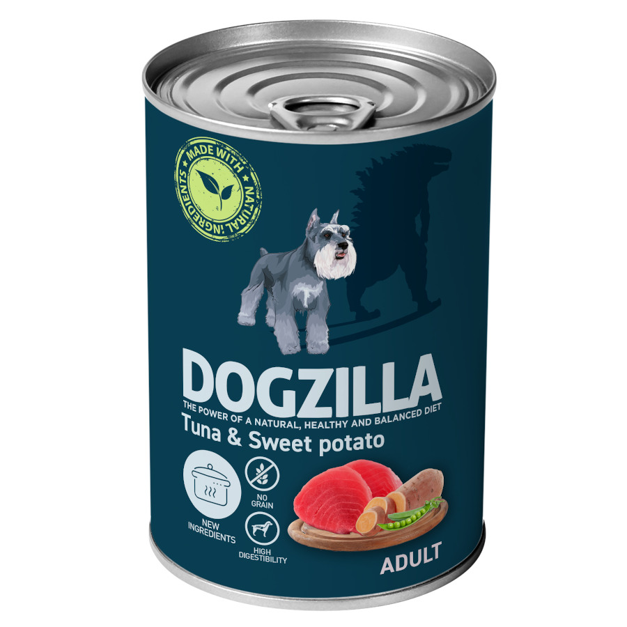 12 latas x 400 g Dogzilla Adult Atún y Batatas lata para perros ¡Pack ahorro!