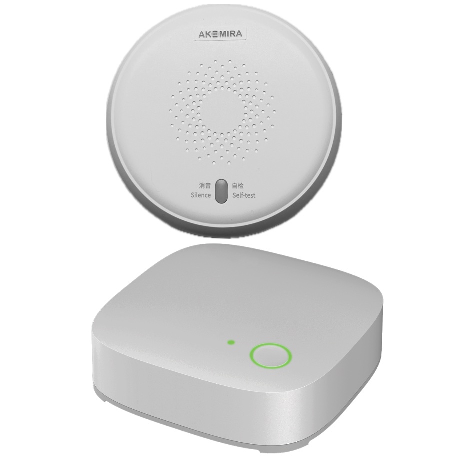 Akemira Conjunto Detector humo Zigbee y Hub, Botón de test, 80db